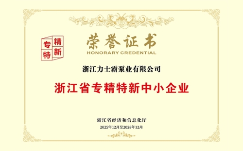 深耕行业核心技术，力士霸泵业成功通过2025年浙江省专精特新中小企业复评